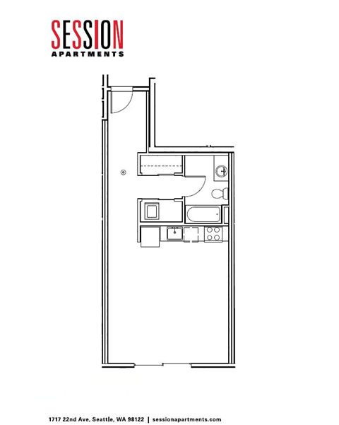 Floor plan for studio, 1 bath, 528 sqft